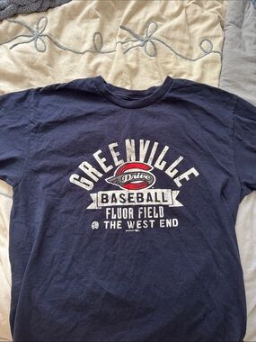 MV Sport Navy Blue Greenville Baseball Short Sleeve Tee with White & Red Graphic